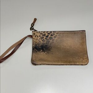 Faux Leather animal print  Brown and Black Leopard Print Wristlet